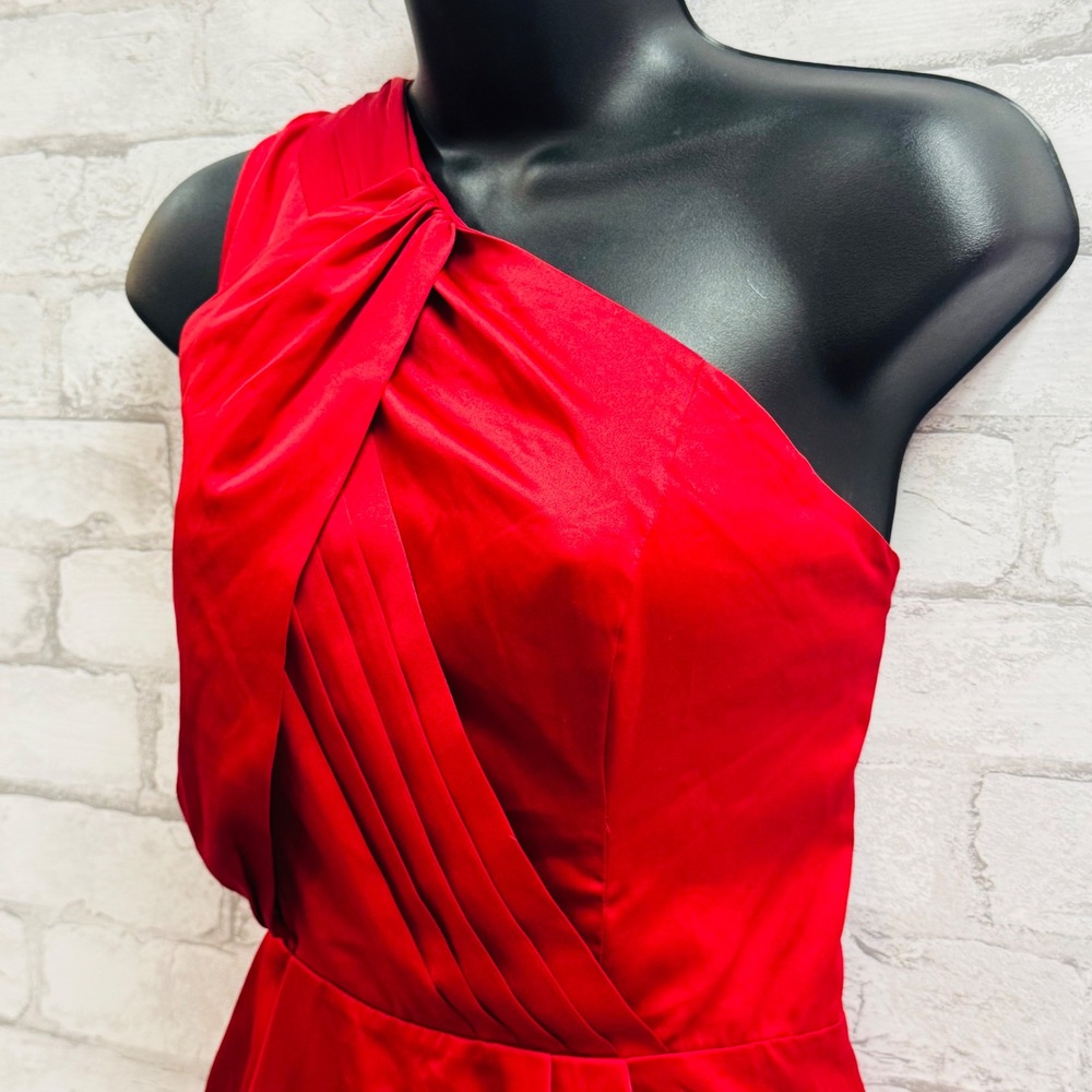 The Limited Womens Red One Shoulder Satin Pleated Cocktail Dress Size 6 - Picture 2 of 6